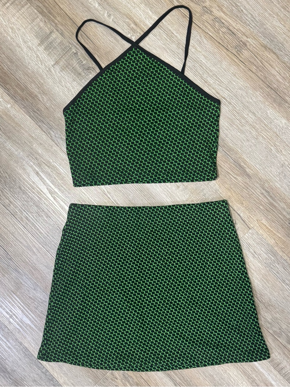Zara Green Crop Top Mini Skirt Set Size XS Like New